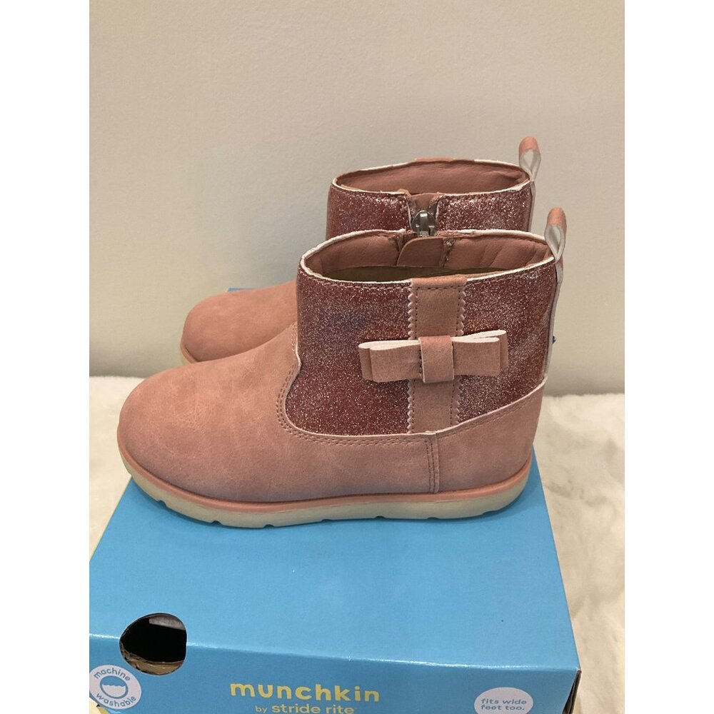 Munchkin by Stride Rite Girl's Size 10M Avalon Pink Glitter Side-Zip Boots NEW - Picture 2 of 5